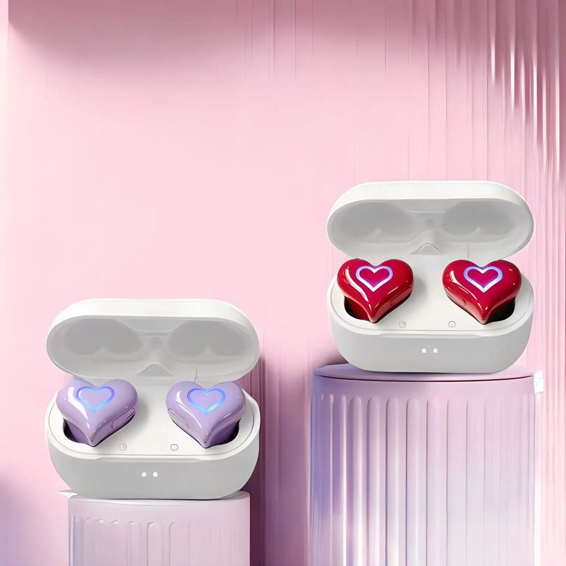 Fones de Ouvido Sem Fio Bluetooth em formato de coração e led.
