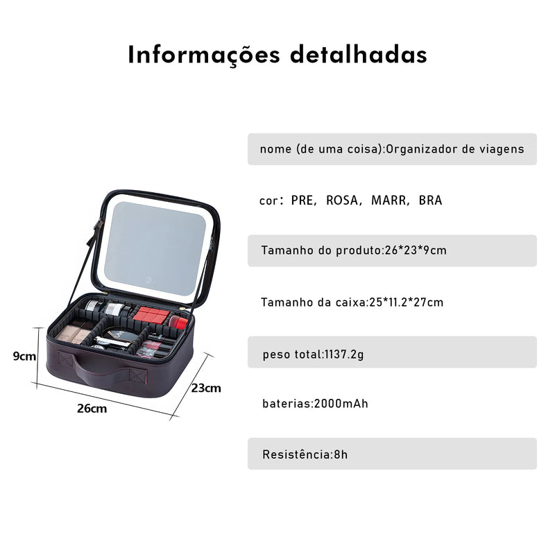 Bolsa e Necessaire de Maquiagem com LED