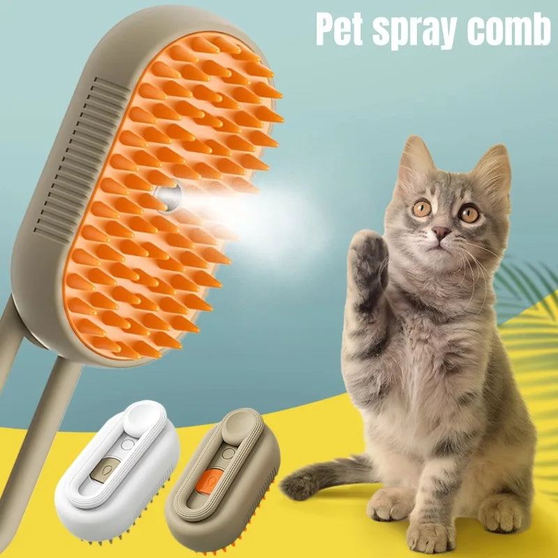 Escova Elétrica Spray de Água para gatos 3 em 1. Escova para remoção de pelos, anti-respingos, massageador para animais de estimação.