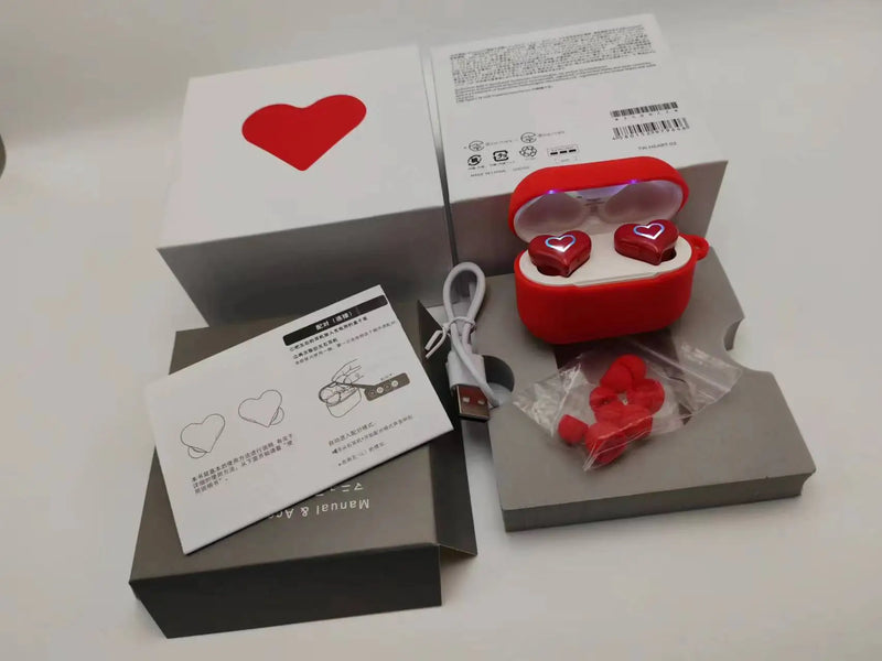 Fones de Ouvido Sem Fio Bluetooth em formato de coração e led.