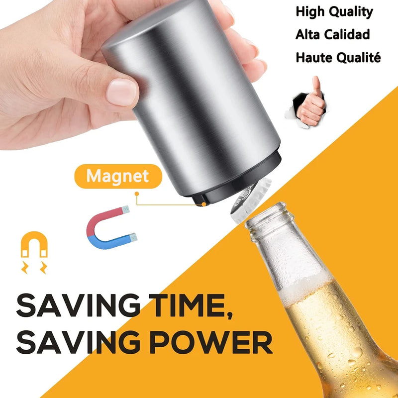 Abridor de garrafa de Automático, magnético em aço inoxidável