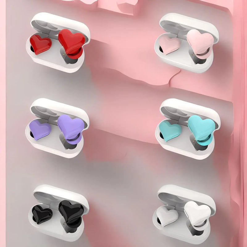 Fones de Ouvido Sem Fio Bluetooth em formato de coração e led.